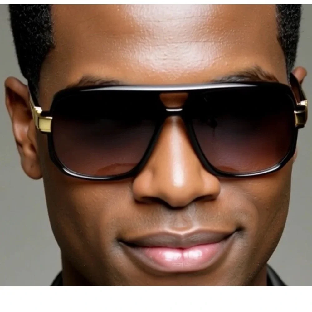 Aviator Classic Flat Top Metal Accented Temples Black Lens Square Glasses Lentes